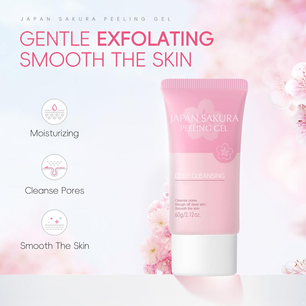 1Pc 60g Sakura Peeling Gel – Mild Exfoliating Face & Body Scrub, Refreshing Scent, Cleanses & Smoothes Skin for All Types