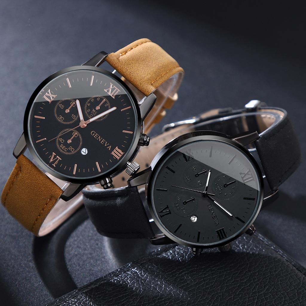 2 Pcs/set Men's Watch Wristwatch Set Casual Sport Men's Watch Set Quartz Pointer Date Watch Set for Holiday Gift Watches Set