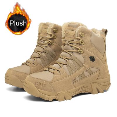 Buty zimowe dla mężczyzn Botki Outdoor Wysokie Cholewki Skóra Płótno Casual Ciepłe Pluszowe Buty Turystyczne do Wspinaczki Buty do Kostki Wojskowe
