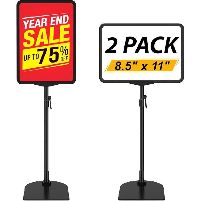 Настольная подставка для держателя знака - 8,5 x 11 Регулируемая стойка для знака, Настольная стойка для плаката для вертикального и горизонтального отображения, Настольные держатели для знаков Черный 8.5 x11  2 Pack