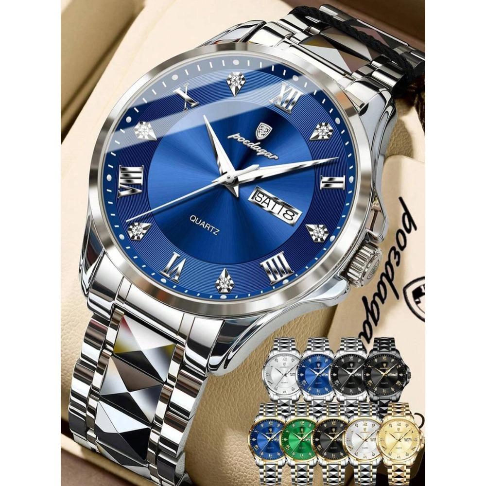 POEDAGAR Fashion Military Men Clock Waterproof Luminous Date Week Man Wristwatch Stainless Steel Quartz Watches Male Reloj