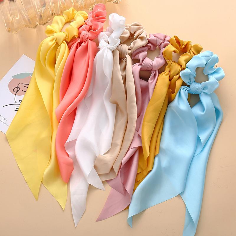 New Fashion Women Girl's Bow Scrunchies Hair Ribbon Elastic Hair Band Solid Color Horsetail Hair Ties Hair Accessories