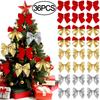 12/36pcs Christmas Bow Christmas Decorations For Home Gold Red Bowknot Xmas Tree Ornaments New Year 2026 Navidad Decor Supplies