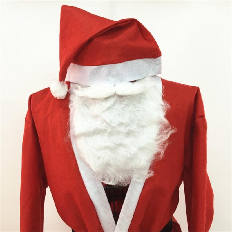5Pcs Santa Suit for Adults Jackets,Trousers,Beard,Hat Belt Red Deluxe Santa Clauses Costume Christmas Party Cosplay