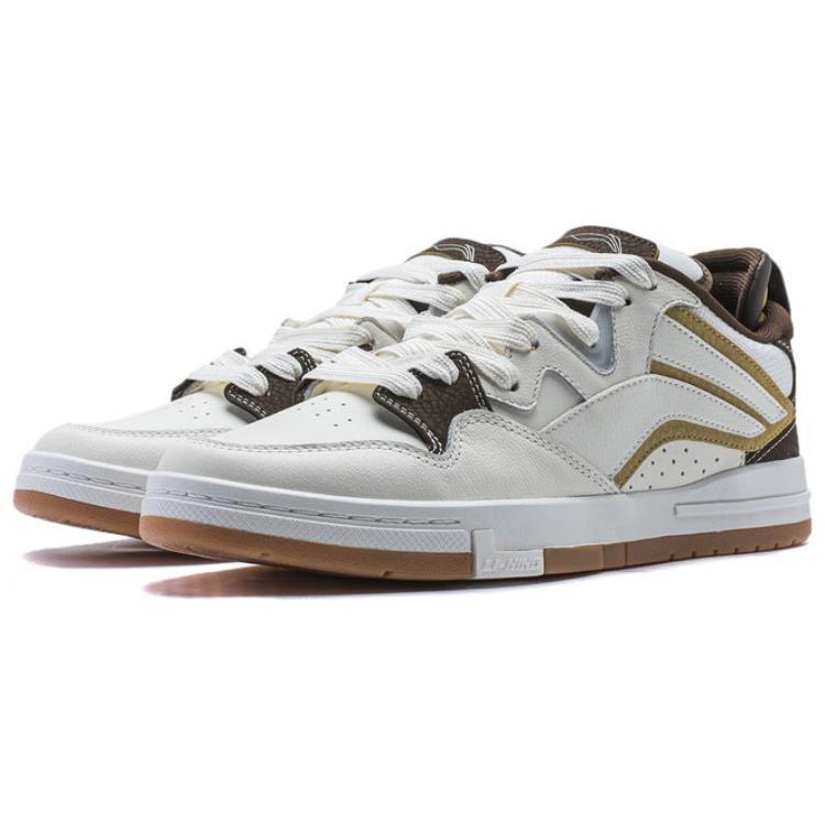 Li Ning We Wo Pro Pro Spliced Upper Fashion Versatile Comfortable Durable Non-Slip Lightweight Low-Top Skate Shoes Men sneaker White Brown AECU005-1