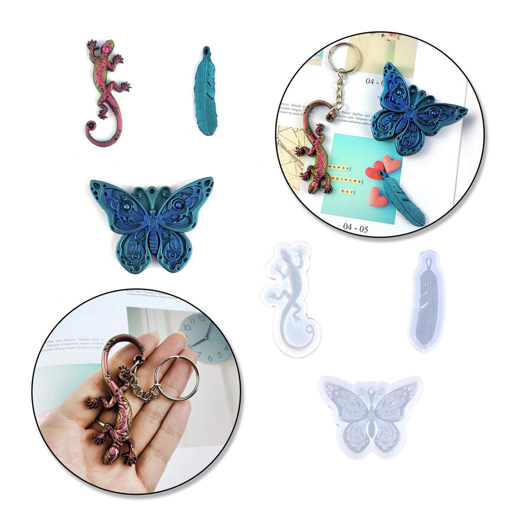 House Lizard Butterfly Keychain Silicone Mold with Hole Keyring Pendant Handmade Mold for Valentine's Day Birthday Gift