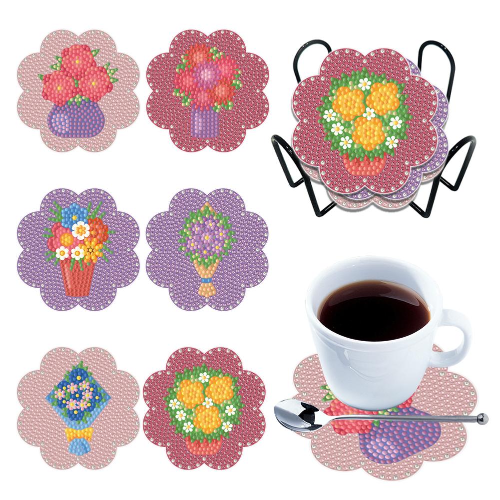6PCS DIY Diamond Painting Coaster Sunset Beach Rhinestones Mandala Drink Cup Cushion Non-slip Table Insulation Pad Home Decor