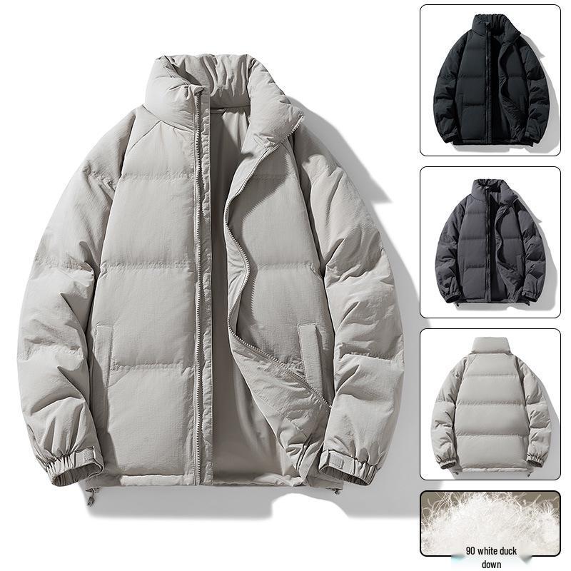 Warme Daunenjacke für Herren: Winter dick gefüttert, mit Samt gefüttert, kältebeständig, 90% weiße Entendaunen, lockere Passform mit Stehkragen.