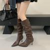 Pointed Thin Heel High Heel Stacking Boots 2025 Autumn and Winter New Medium Tube Women's Pleated Boots Martin Boots Long Boots