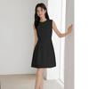 Pure Color Sleeveless A-Line Dress - High-End, Slim Waist, Round Neck Vest Style