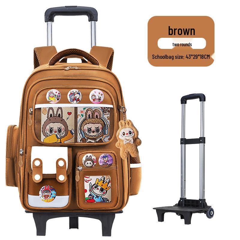 Cartoon Trolley Backpack for Grade 2-6 Students - Large Capacity Schoolbag for Boys & Girls