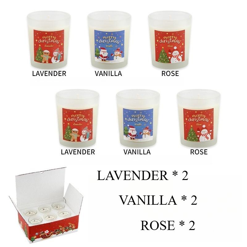 Y 6pcs/box Scented Candles Soy Wax Christmas Lavender Candle Cup Wedding Ceremony Birthday Gift Home Decoration Glass Fragrance