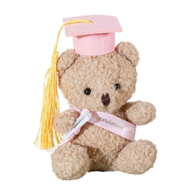 

Plush Toy Stuffed Bear Graduate Student Souvenir Graduation Gift Bachelors Hat Graduation Hat Gift for Schools рожевий