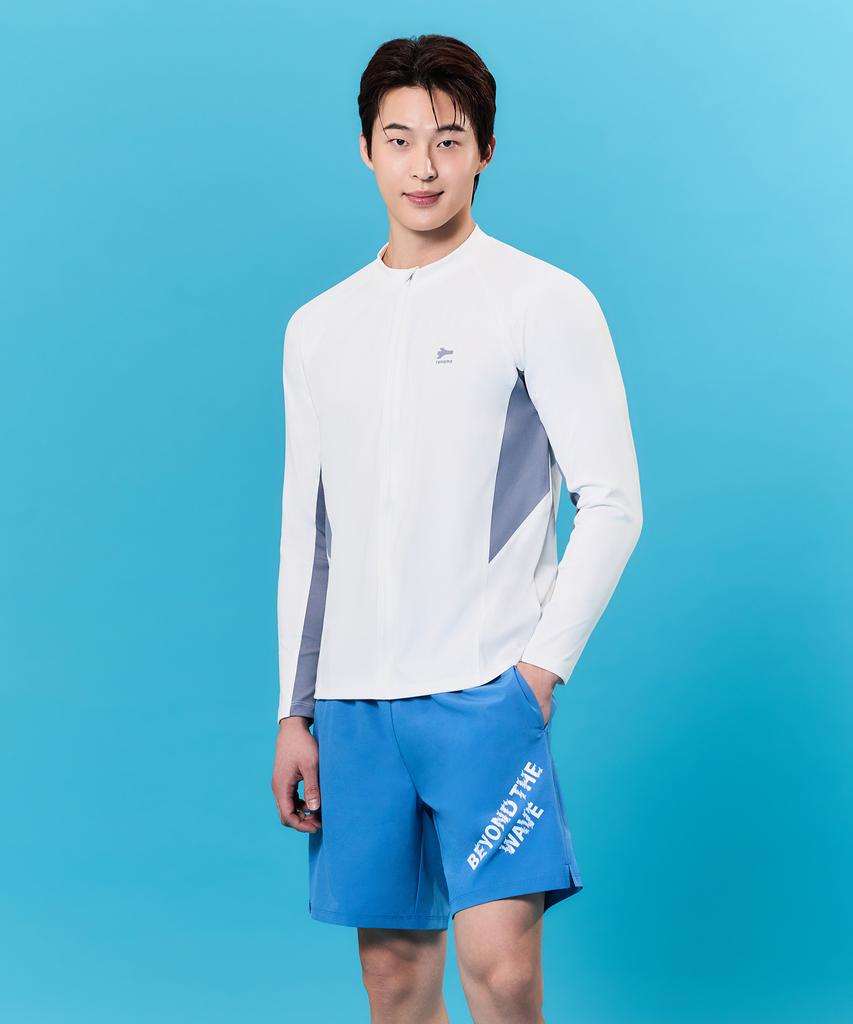 Lenomasuyeongbog Men'S Color Block Relaxed Fit Zip-Up Rash Guard Set White Rn-Ms2G923-Wh