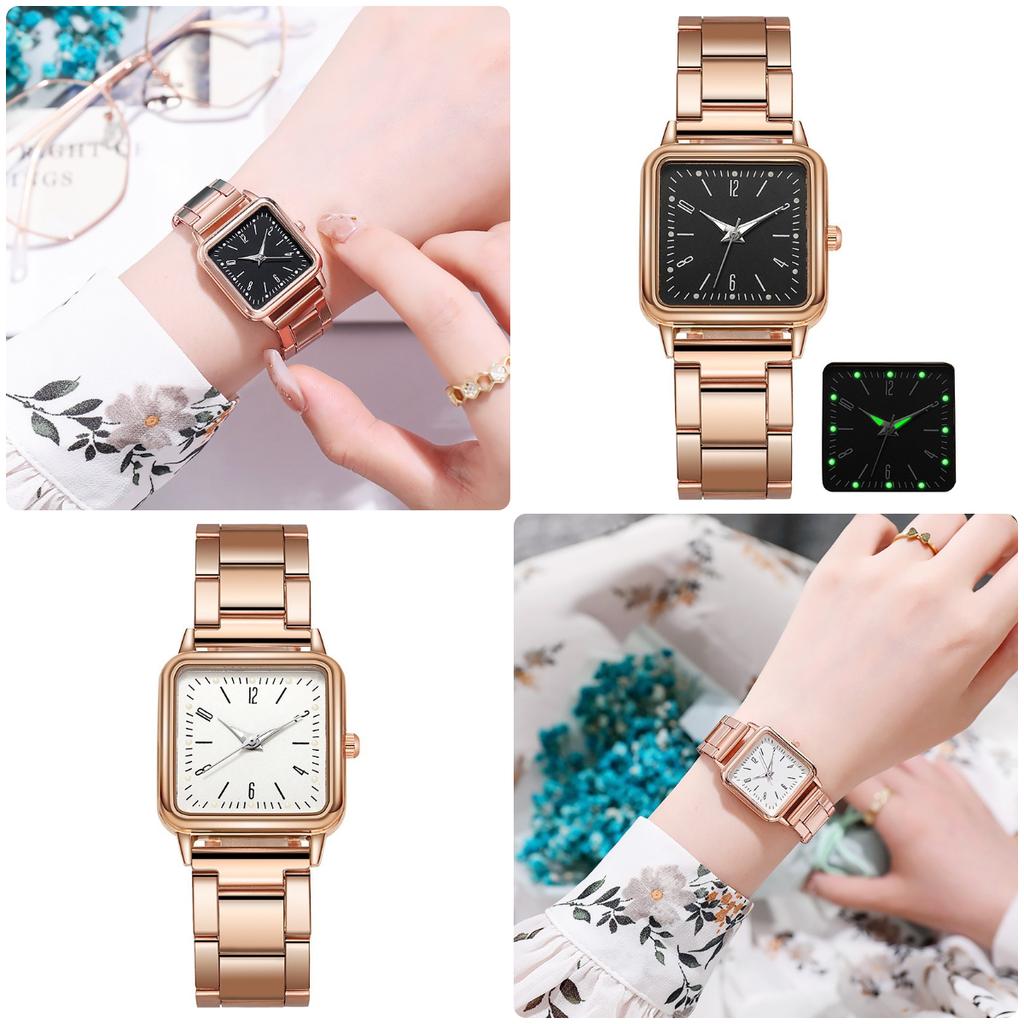 Steel Strap Square Watch For Men Women Night Light Quartz Movement Style Casual