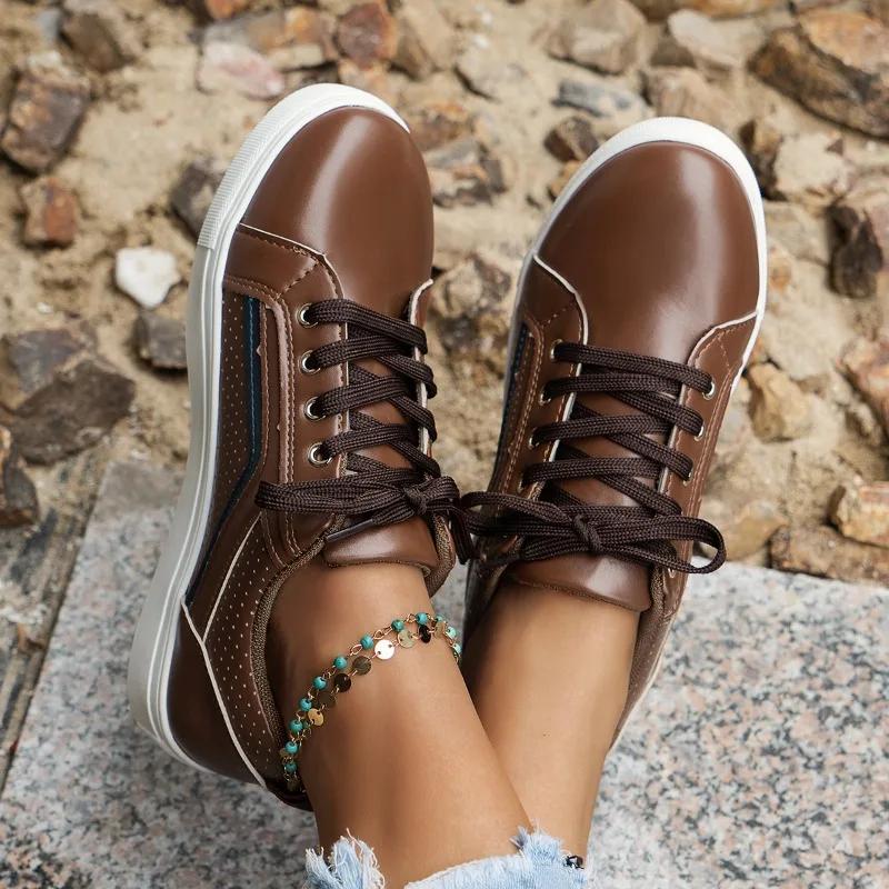 Fashion 2025 Spring and Autumn Fashion Women's Lace-up Flat-soled Sports and Leisure High-Quality Comfortable Vulcanized Shoes for Women