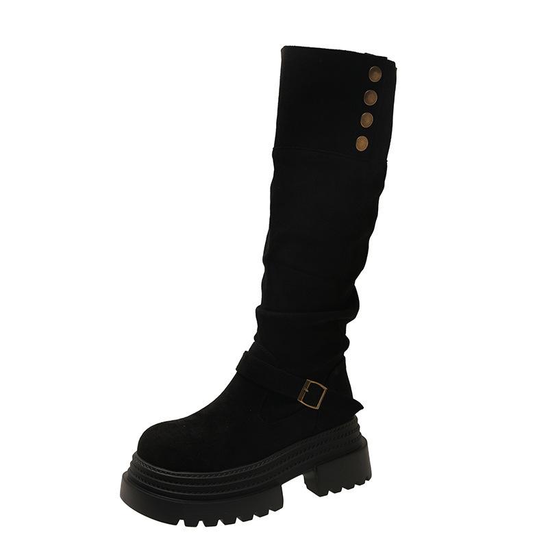 Pile suede high tube thick sole knee boots women's boots knight boots increase in height in autumn and winter, but new small men