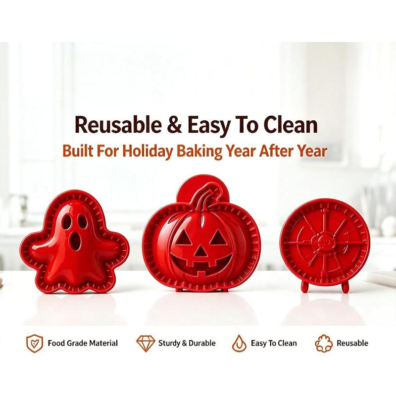 Halloween Mini Hand Pie Molds Set, Pastry Cutter and Sealer for Holiday Baking, 8 Shapes Food Grade Dough Press Cutter Reusable Holiday Mini Pie