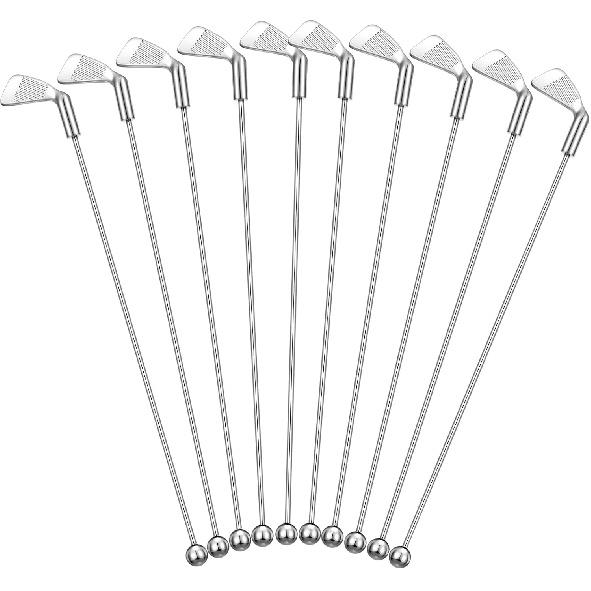 Hushee 10 Pcs Metal Golf Cocktail Stirrers Swizzle Stir Sticks 7.87 Inch Reble Drink Stirrer Sticks Party Decorations Golf Party Clubhouse and Outing 10