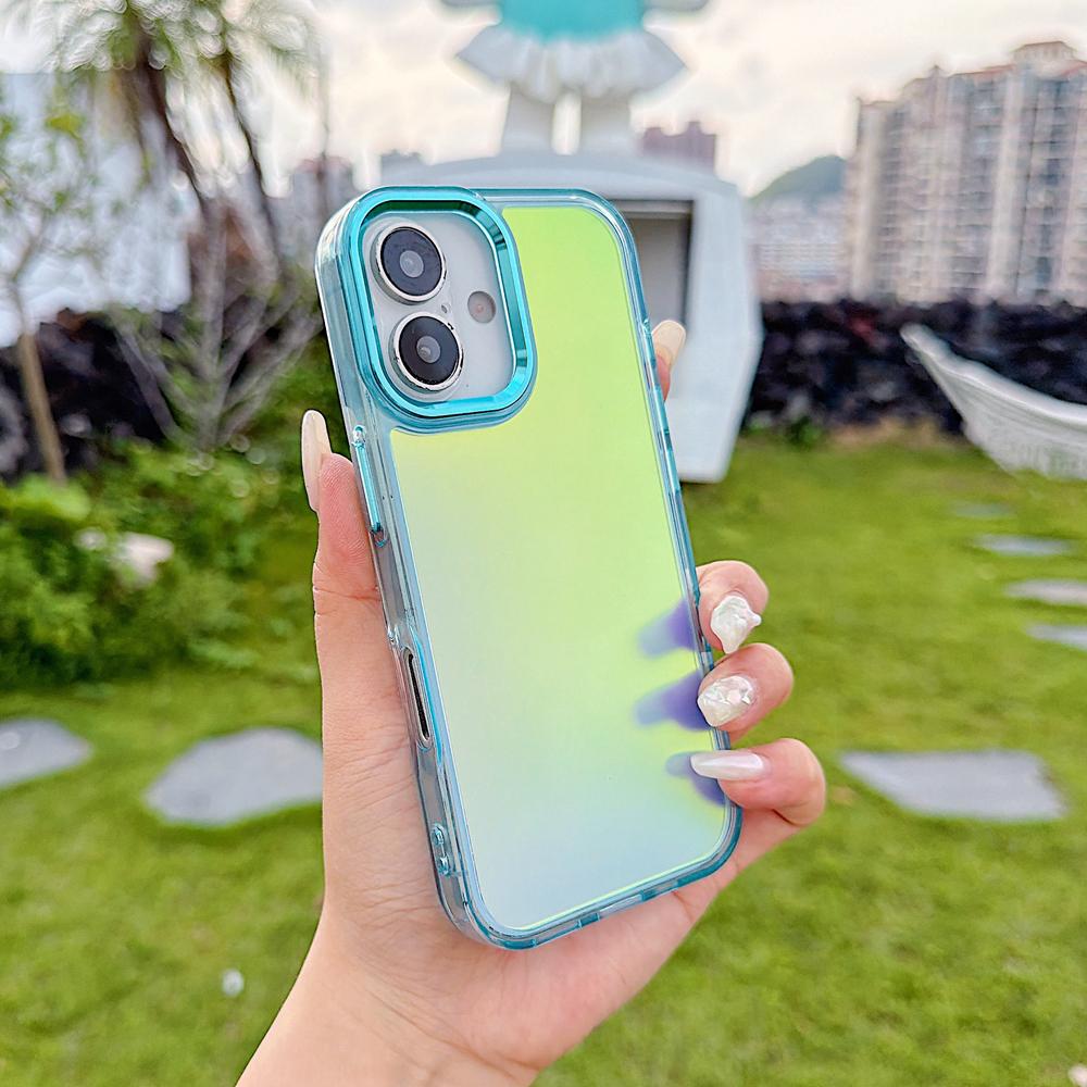 KEYSION Fashion Laser Gradient Colorful Phone Case for iPhone 16 Pro Max Soft TPU+PC Shockproof Back Cover for iPhone 16 Plus