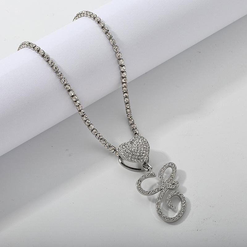 26 Flower Letter Necklace: Hip Hop Heart Pendant with Full Diamond Inlaid Tennis Chain for Women