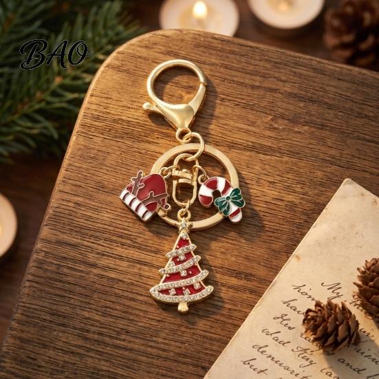 Alloy Key Holder Christmas Santa Tree Snowman Keychain, Golden Plated Zinc Women Decorative Keychain Handbags Accessory with Lobster Clasp Pendant