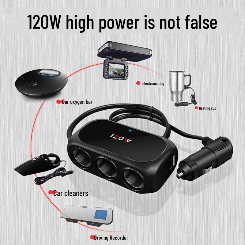 Fast Charge 3-in-1 Multi-Functional USB Car Charger with Cigarette Lighter Adapter, 24V