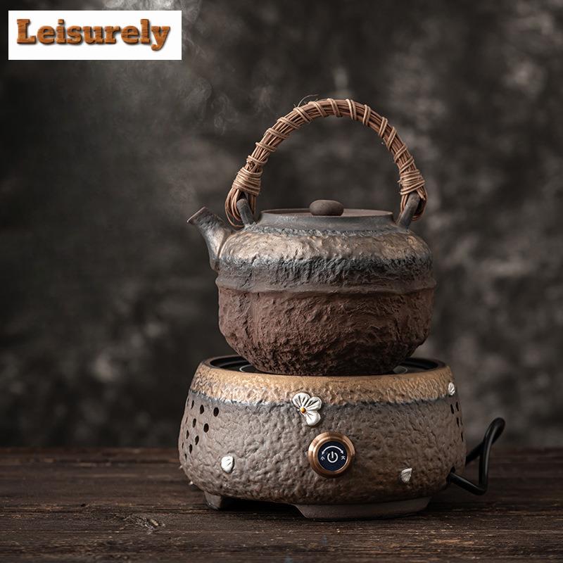 Japanese Style Gilded Iron Glazed Rattan Hoop Handle Teapot Household Boiling Water Kettle Tea Brewing Pot For Electric Stove