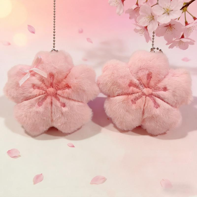 2026  Cherry Blossom Series Plush Doll Pendant Kawaii Pink Flower Car Keychain Gift For Cute Girlfriend Bag Decoration