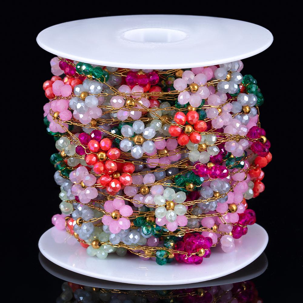 1Meter Stainless Steel Mix Color Plastic Flower Satellite Beaded Chains for Jewelry Making DIY Necklace Bracelet Accessories