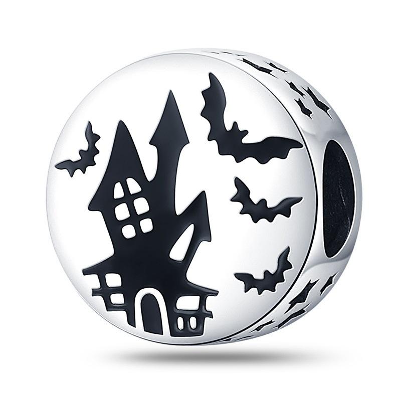 925 Silber Halloween Charm Armband Damen DIY Niedlich Zauberer Kürbis Mond Magischer Hut Besen Perle Geschenk Zubehör