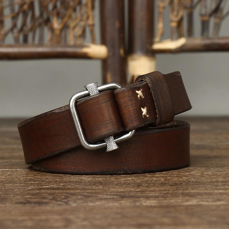 Personalized New Retro Versatile Belt Women'S Genuine Leather Non-Porous Toothless Smooth Buckle Pure Cowhide Belt Women'S Belt Tide