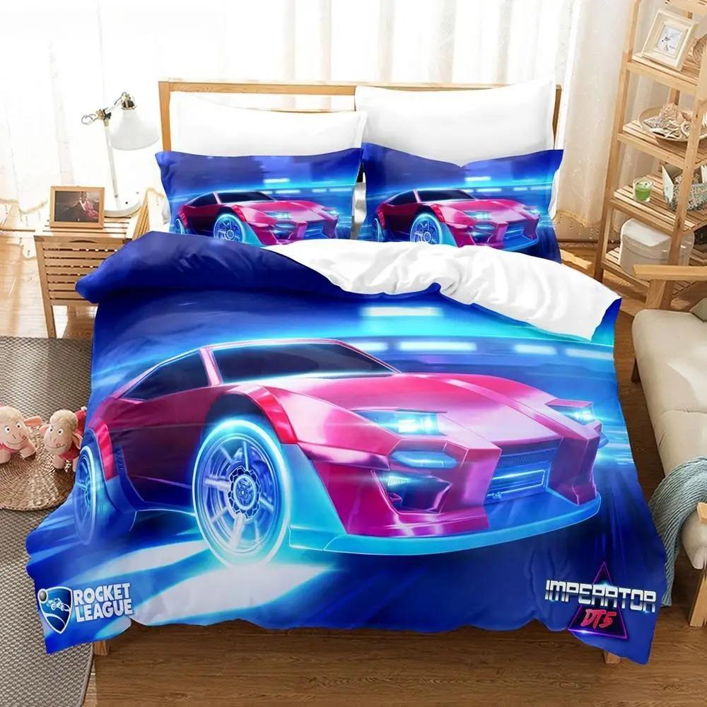 

Новый комплект постельного белья Rocket League, покрывало для односпальной кровати, двуспальной кровати размера Queen King Size, комплект постельного белья Rocket League для детей, мальчиков, спальня, пододеяльник EU Single 135x200cm