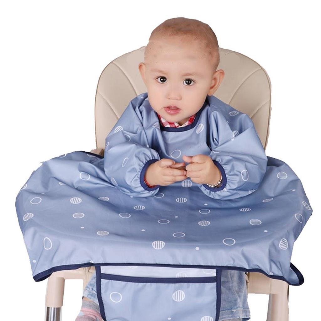 Coverall Baby Feeding Bibs Cute Pattern Smooth Surface Comfortable Dining Chair Bib Set for Home Blue with Storage Bag