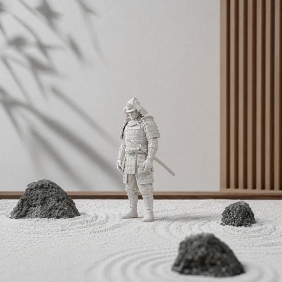 Japanese Samurai Statue, 3D Printed Warrior Figurine, Bushido Decor for Desk Shelf, Collectible Model for Home Office