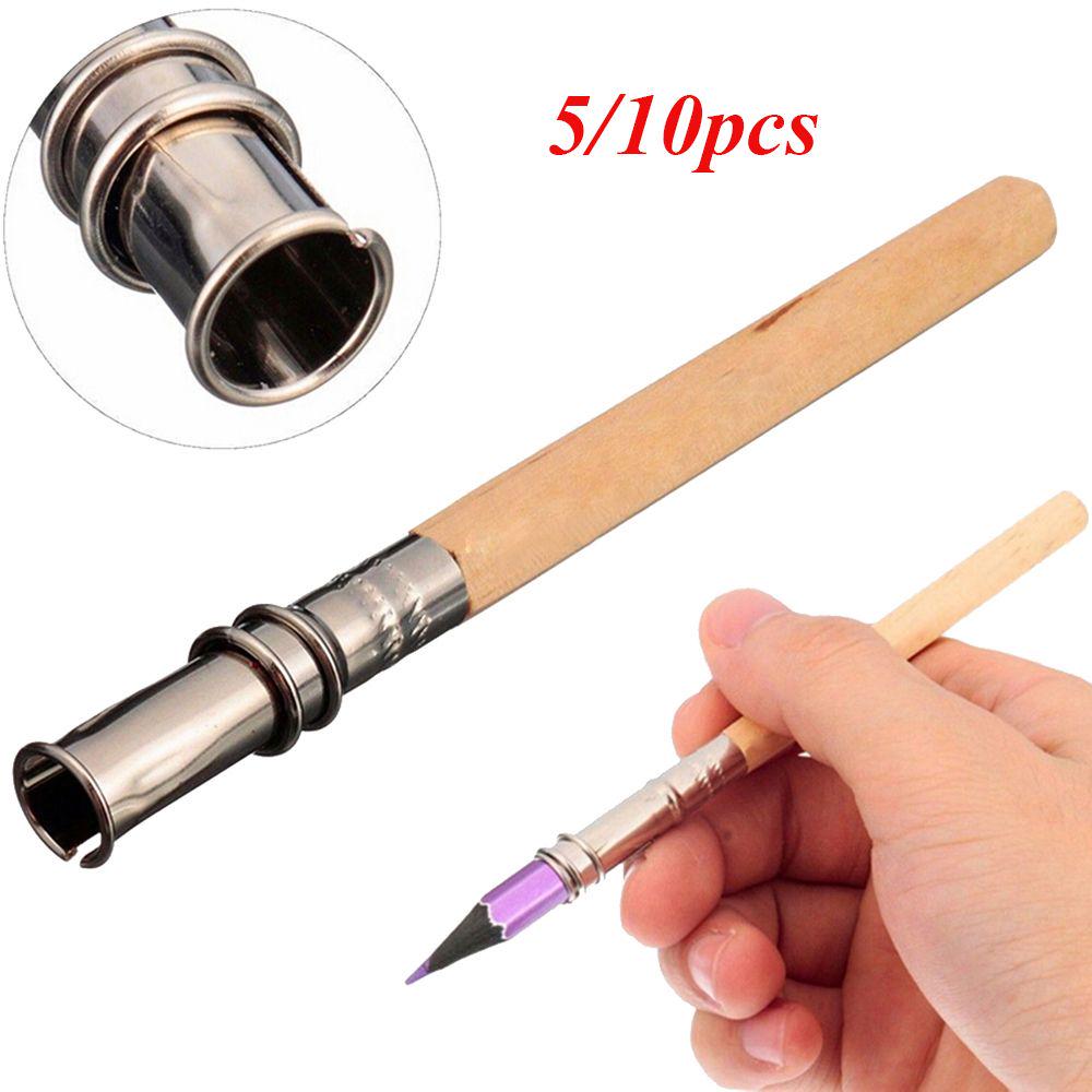5/10PCS New Metal Useful Wooden Pen Holder Art Write Tool Pencil Extender Sketch Writing