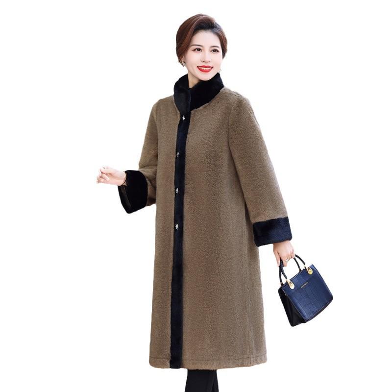 Mom's Faux Mink Velvet Winter Coat for Middle-Aged & Elderly Women - Elegant All-in-One Fur Overcoat