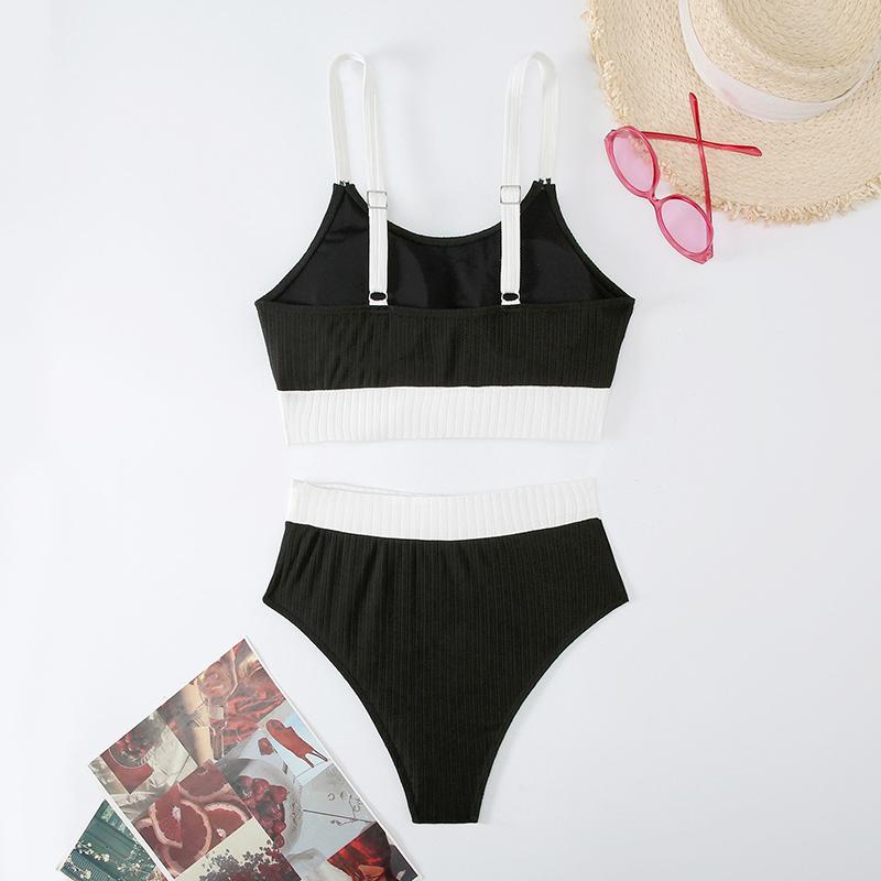 Ensemble Bikini Patchwork Maillot de Bain Femme Taille Haute Maillot de Bain Deux Pièces Femme Dos Nu Bain Mode Été Vêtements de Plage