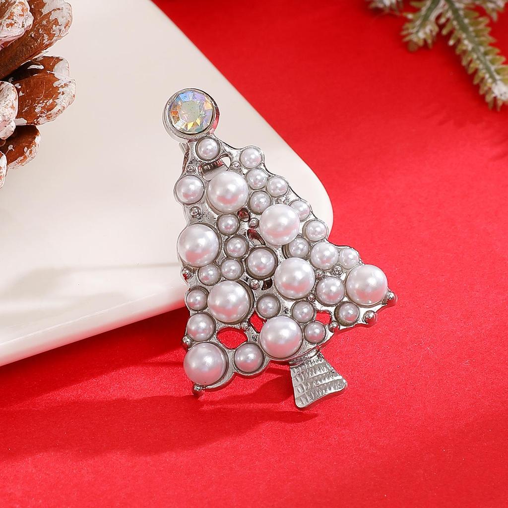 Pearl Christmas Tree Brooch - Elegant European & American Festive Accessory for Women