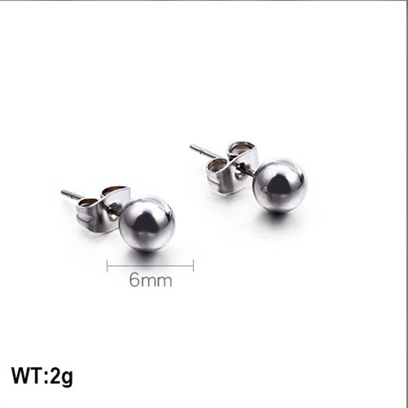 European & American Titanium Steel Round Bead Women's Stud Earrings - Simple Street Style Accessories