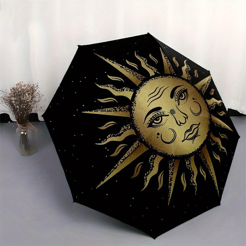 Golden Celestial Sun for Laptop, Phone, or Tablet - Unique Cosmic DesignUmbrella, Portable 3-Fold Umbrella for Men & Women,Christmas Gift ES178