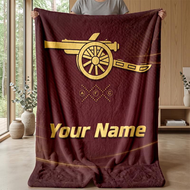 Custom Text Flannel Throw Blanket, Lightweight Cozy Bed Sofa BlanketArsenal FC
