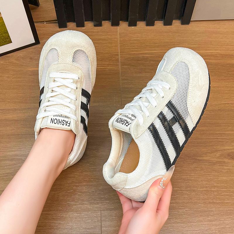 Versatile Leisure Sports Breathable Niche Mesh Retro Solid Color German Training Shoes Women's Flat-soled Forrest Gump Shoes 2025 New Models
