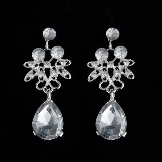 Lady Rhinestone Butterfly Teardrop Dangle Bib Necklace Stud Earrings Jewelry Set