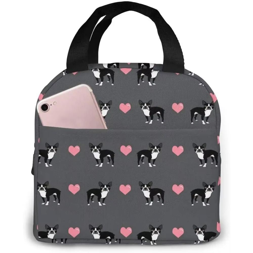 Grey Boston Terrier Insulated Lunch Bag Portable Thermal Cooler Box Reusable Picnic Tote Bento Bag for Men Women Kids Work