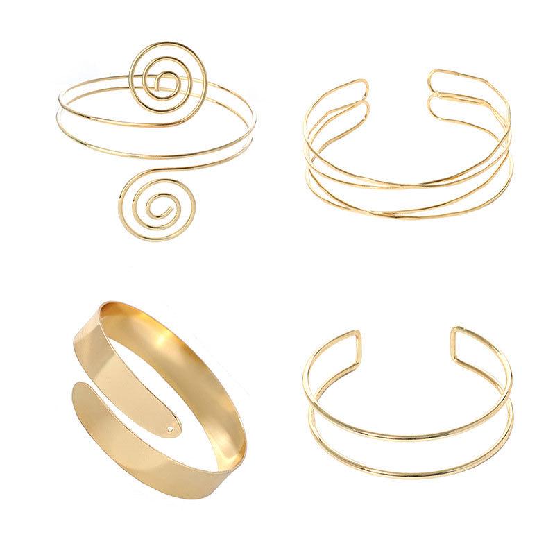 Geometric Metal Arm Bangle Set: Adjustable, Hollow, Exaggerated Design for Women