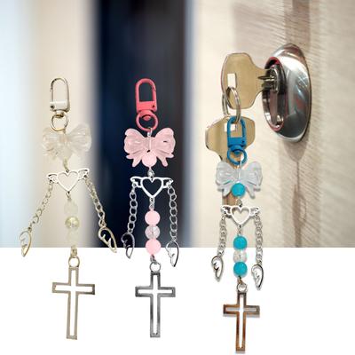 Elegant Butterfly Bowknot Angelic Love Heart Crosses Keychain Charm Pendant Alloy Fashion for Women Ladies Daily Use