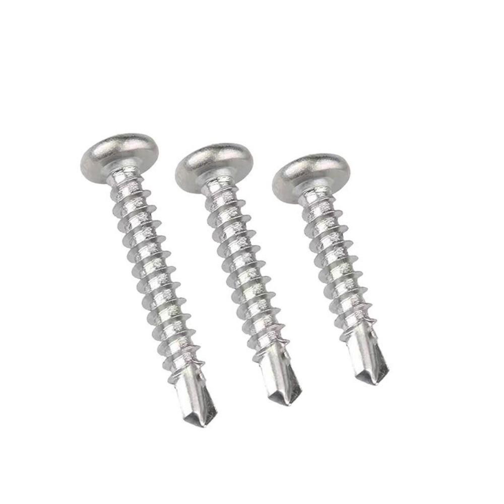50PCS Stainless Steel Self Tapping Screws Flat Head Round Washer Metal Screws Cross Phillips High-Strength Self Drilling Screws