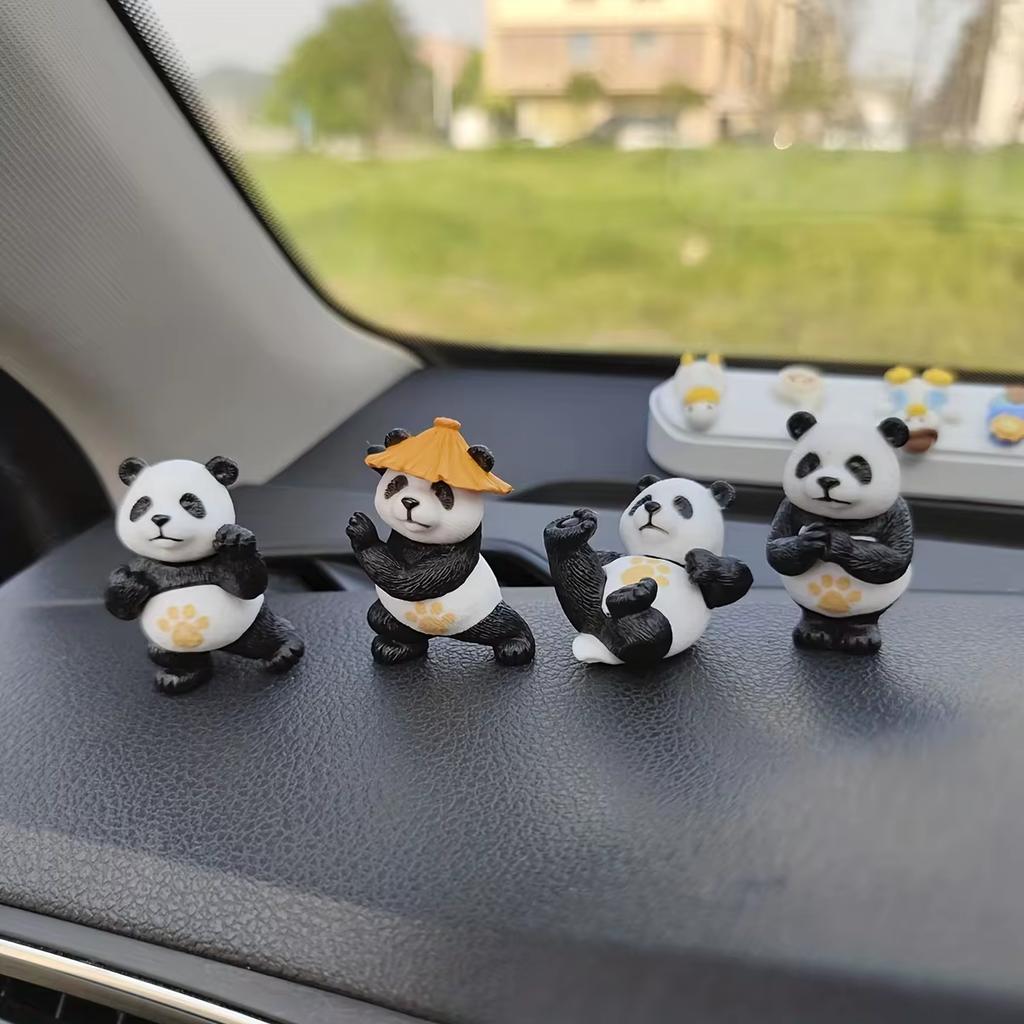 4pcs/set Panda Design Car Ornaments Car Center Console Ornaments Office Desk Ornaments Small Car Interior Decoration