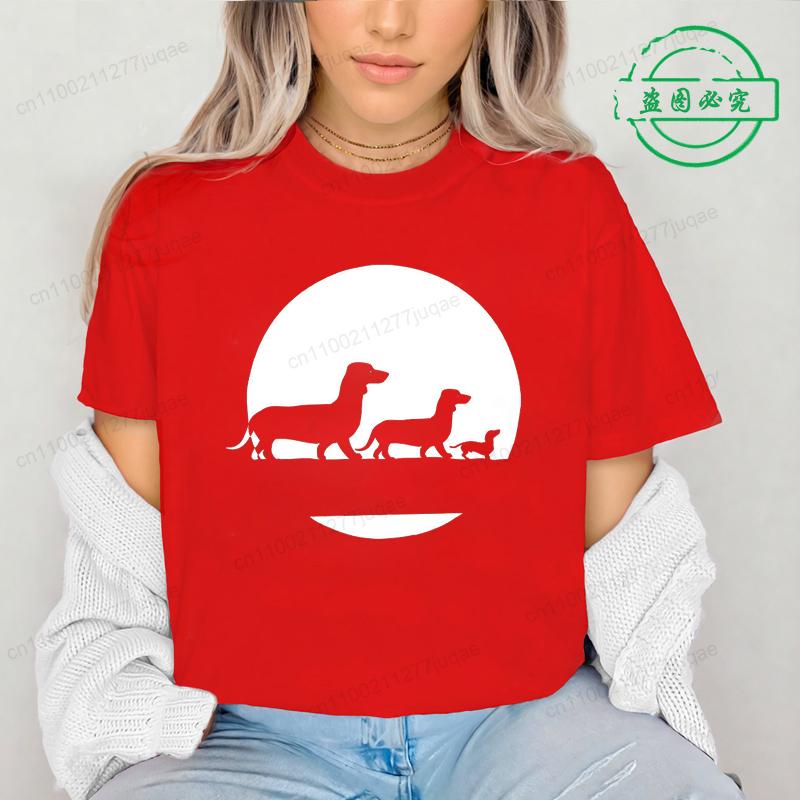 Moon Dachshund T Shirt for Men Women O-neck Short Sleeve Streetwear Wiener Dog Lover Graphic T Shirts Tee Tops Clothing Gift